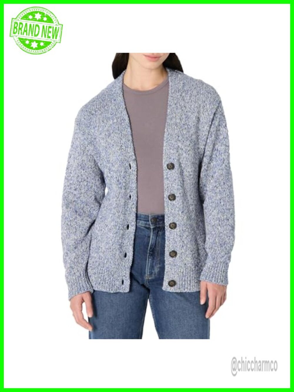 Oversized Fit Heavyweight Cotton Blend Button-Up Cardigan Deep V-Neck